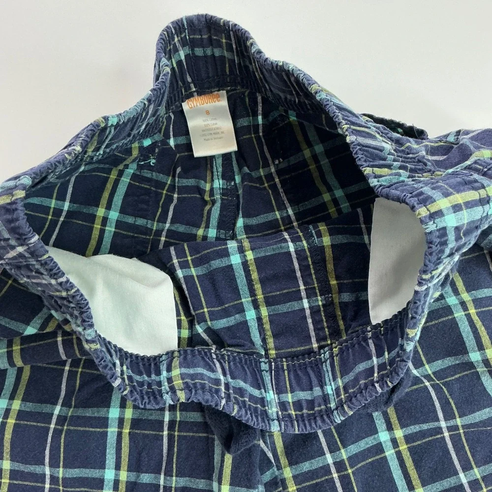 Gymboree Navy Blue Plaid Shorts Kids Size 8 Cotton Elastic Waist Drawstring